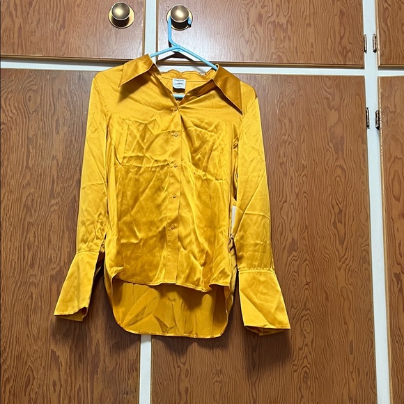 Golden Satin Button Down Shirt - Picture 1 of 3